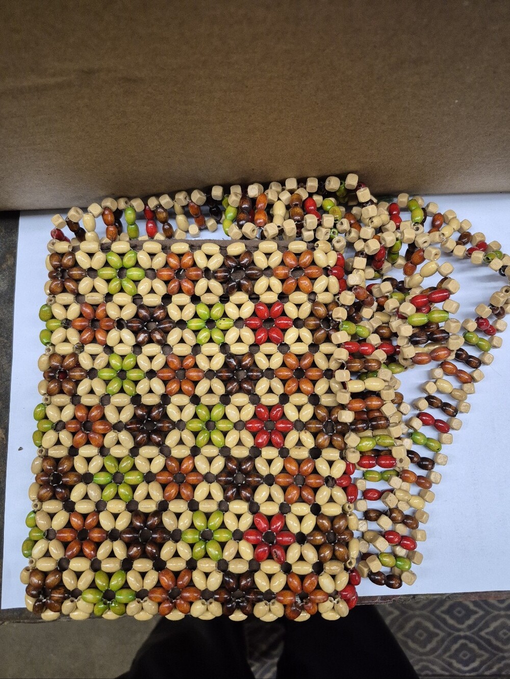 Vintage Styke Woofen Beaded Crossbody Bag - Boho Floral Multi Color Geometric
